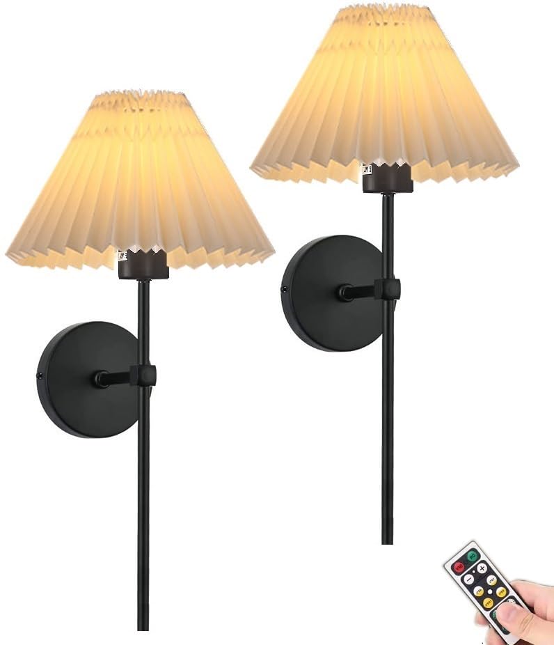 Battery Operated Wall Sconces Set Of Two,Rechargeable Wall Lights With Timer,Indoor Non Hardwired Wall Lamp Light Fixtures Black