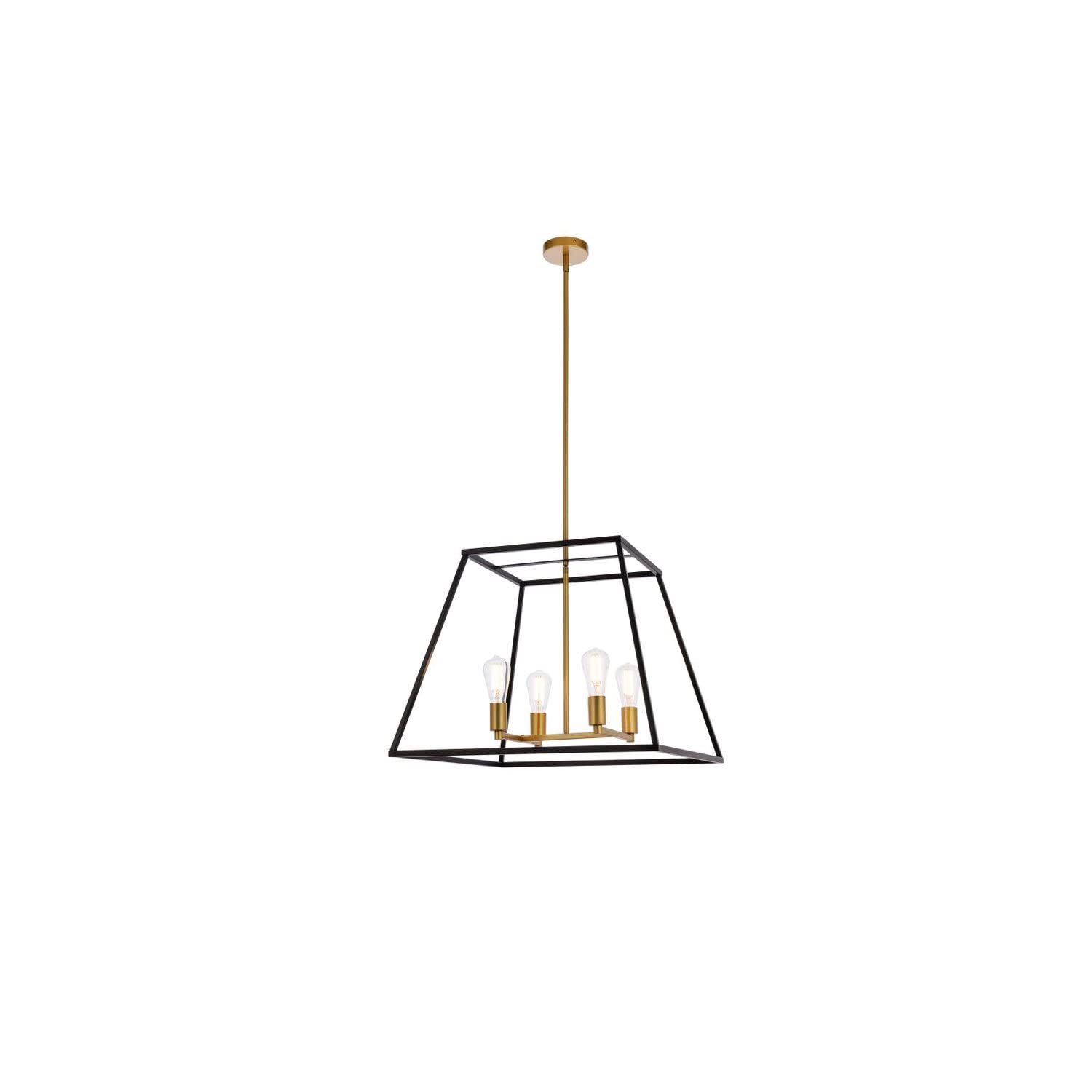 Living District Declan 4-Light Farmhouse Metal Pendant in Black and Brass