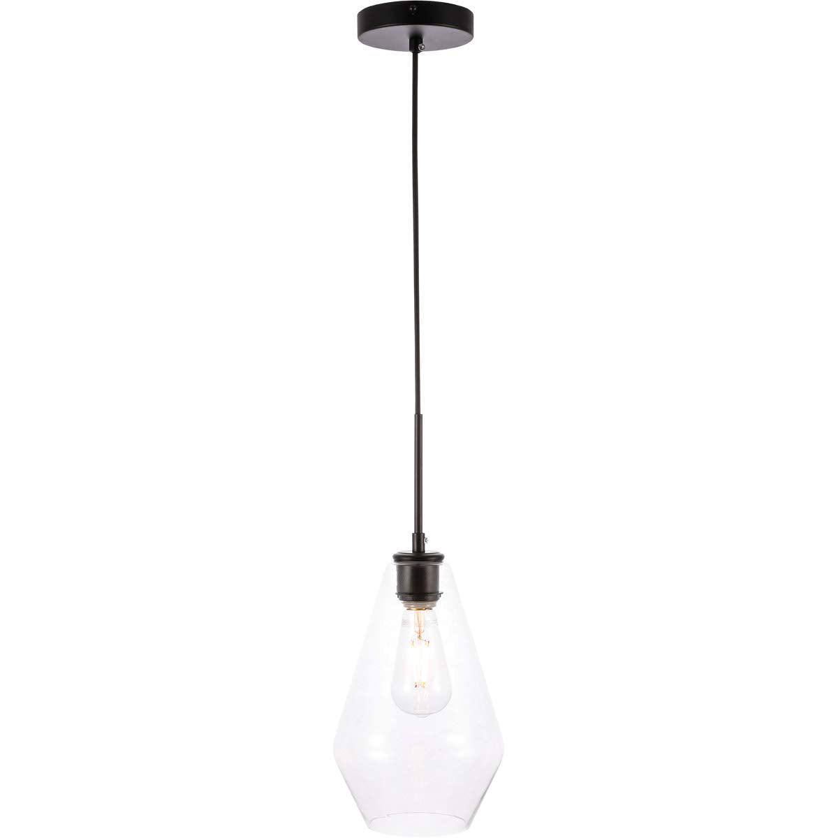 Living District Gene 1-Light Metal Pendant in Black and Clear Glass