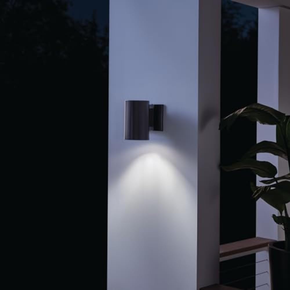 Kichler Outdoor Wall Sconce, 1-Light Cylinder Fixture, 7in H x 5in W, Black, Aluminum, Model 9234BK