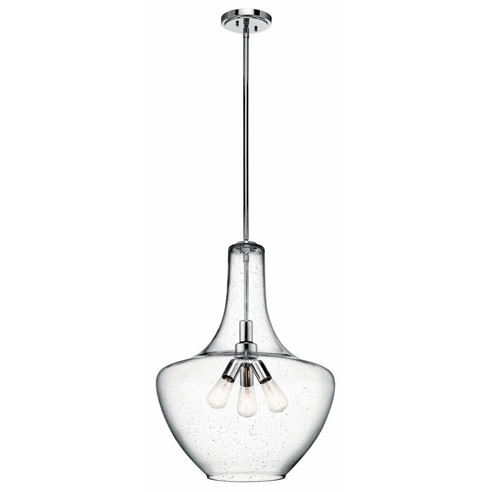 Kichler Everly 27.5 3 Light Bell Pendant Clear Seeded Glass Chrome