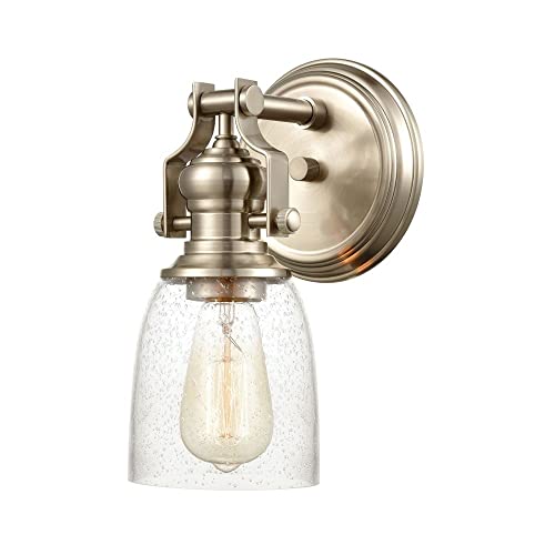 Elk Home Chadwick 1-Light Vanity Light, Satin Nickel With Clear Seeded Glass, Transitional Style