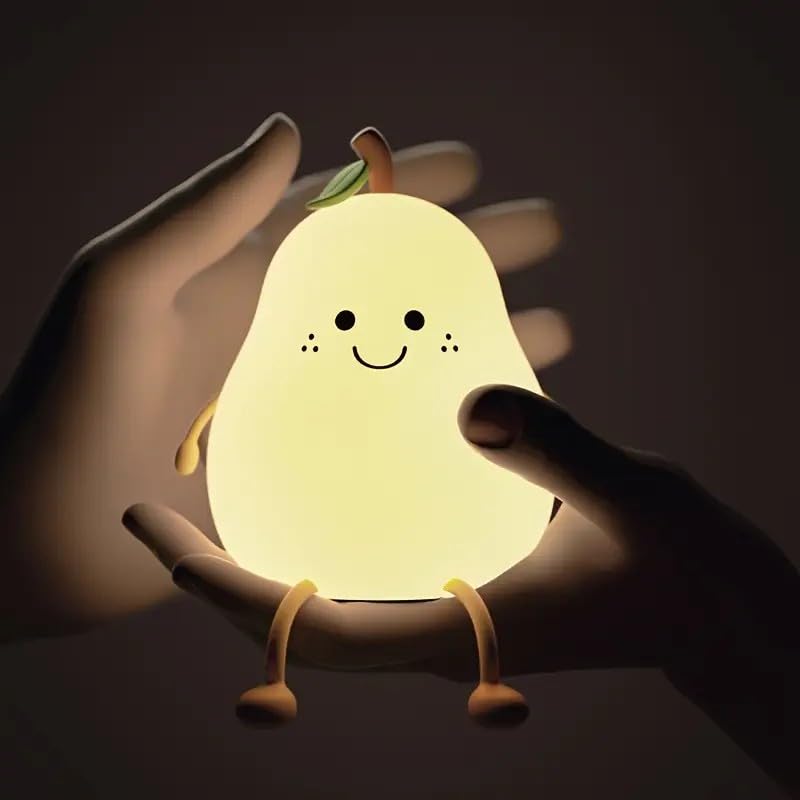 Night Light Cute Tangerine Led Squishy Novelty Animal Night Lamp Dimmable Soft Silicone Nursery Nightlight For Kids  Rechargeable Bedroom Touch Lamp  Dorm Decor  Baby Boys Girls Gift (Pear)