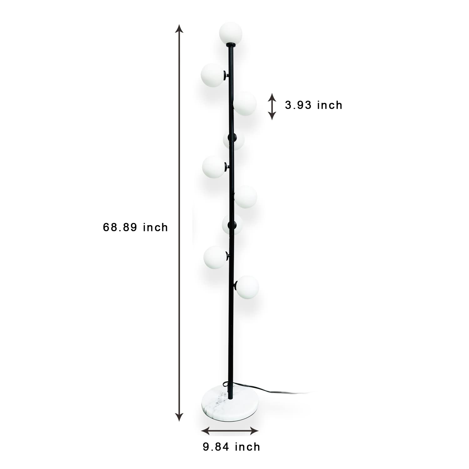 Hsyile Modern Black Floor Lamp, Globe Design, 300261 Model, Metal Material, 9 LED Bulbs, Ideal for Living Room, Bedroom, Office