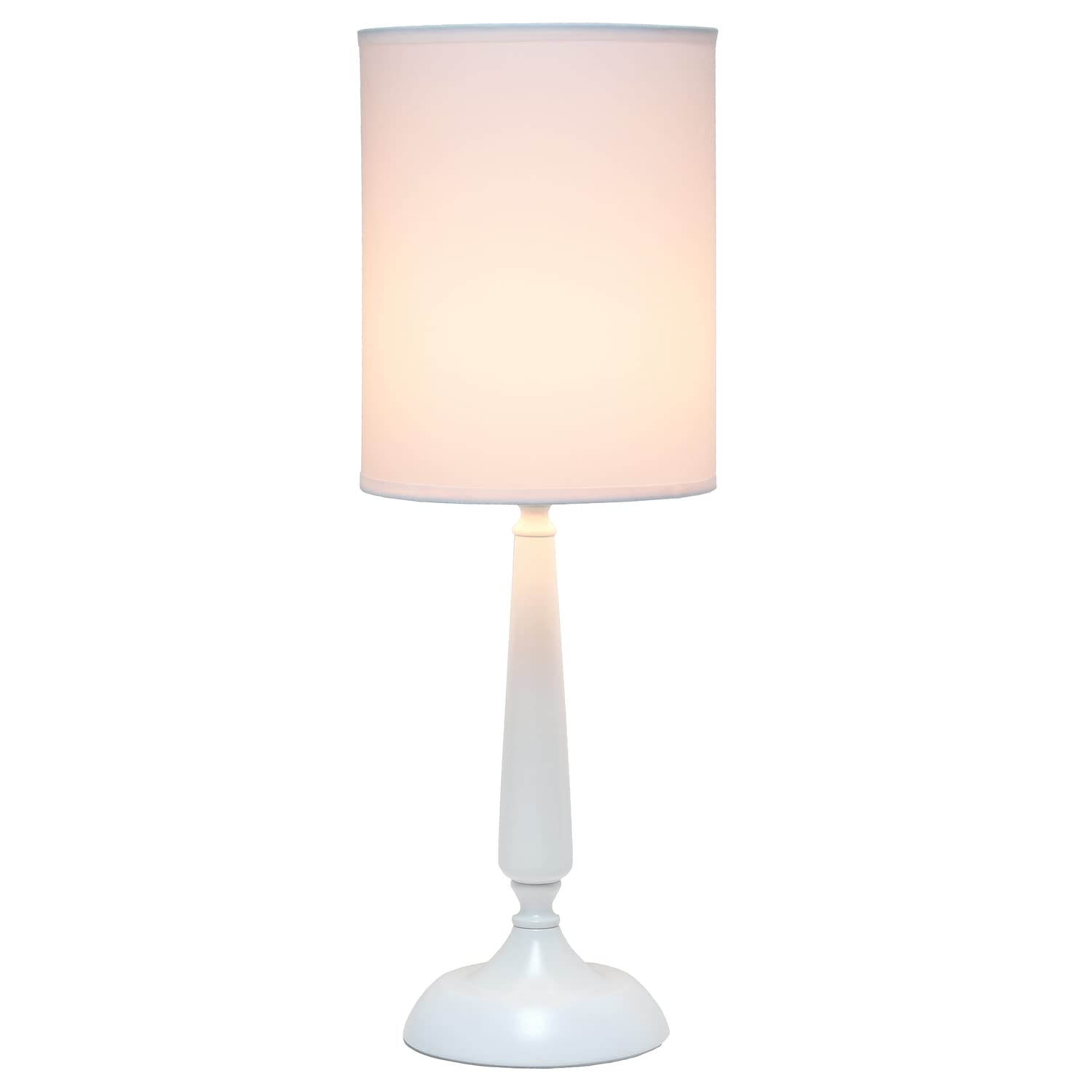 Simple Designs Table Lamp, Traditional Candlestick Style, Metal Iron, White Drum Shade, 8inL x 8inW x 22.75inH, Model LT2075-WHT