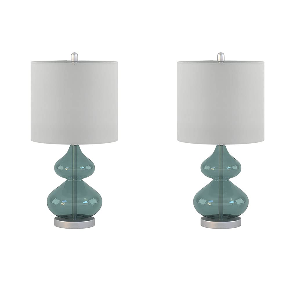 510 DESIGN Ellipse Table Lamp Set of 2, Glass, Brushed Nickel Base, 12inLx12inWx25.25inH, Blue, Model 5DS153-0018