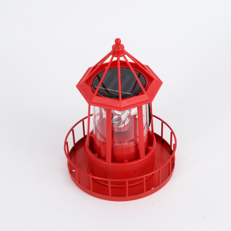 Enajucy Solar Lighthouse - 360° Rotating Light for Garden, IP65 Waterproof, Red, Durable Plastic, Model 11233