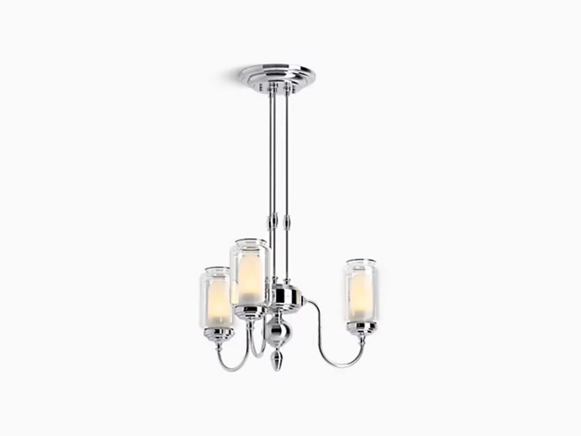 KOHLER Artifacts Chandelier Light Fixture, Three Chandelier Lighting, Adjustable Hanging Length, 3 Light - 3 Cords, Polished Chr