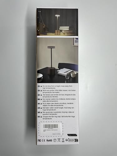 Bravzurg Cordless Table Lamp, 5000Mah, Dimmable, Metal, Wireless Led Light, Gold, Model S804