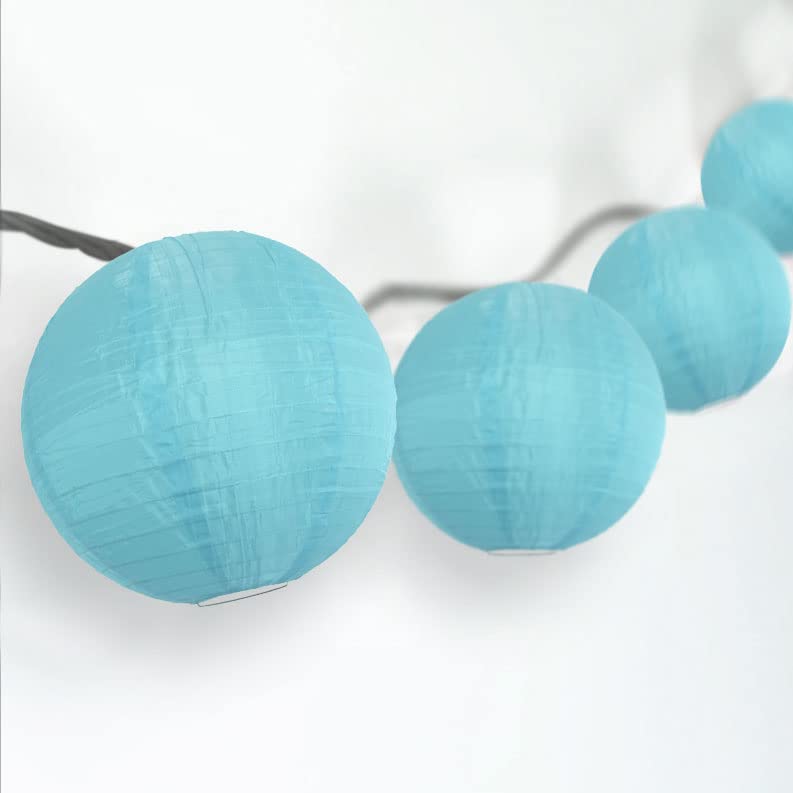 Quasimoon Paperlanternstore.Com 4 Inch Sky Blueround Nylon Lanterns, Even Ribbing, Hanging (10-Pack) Decoration