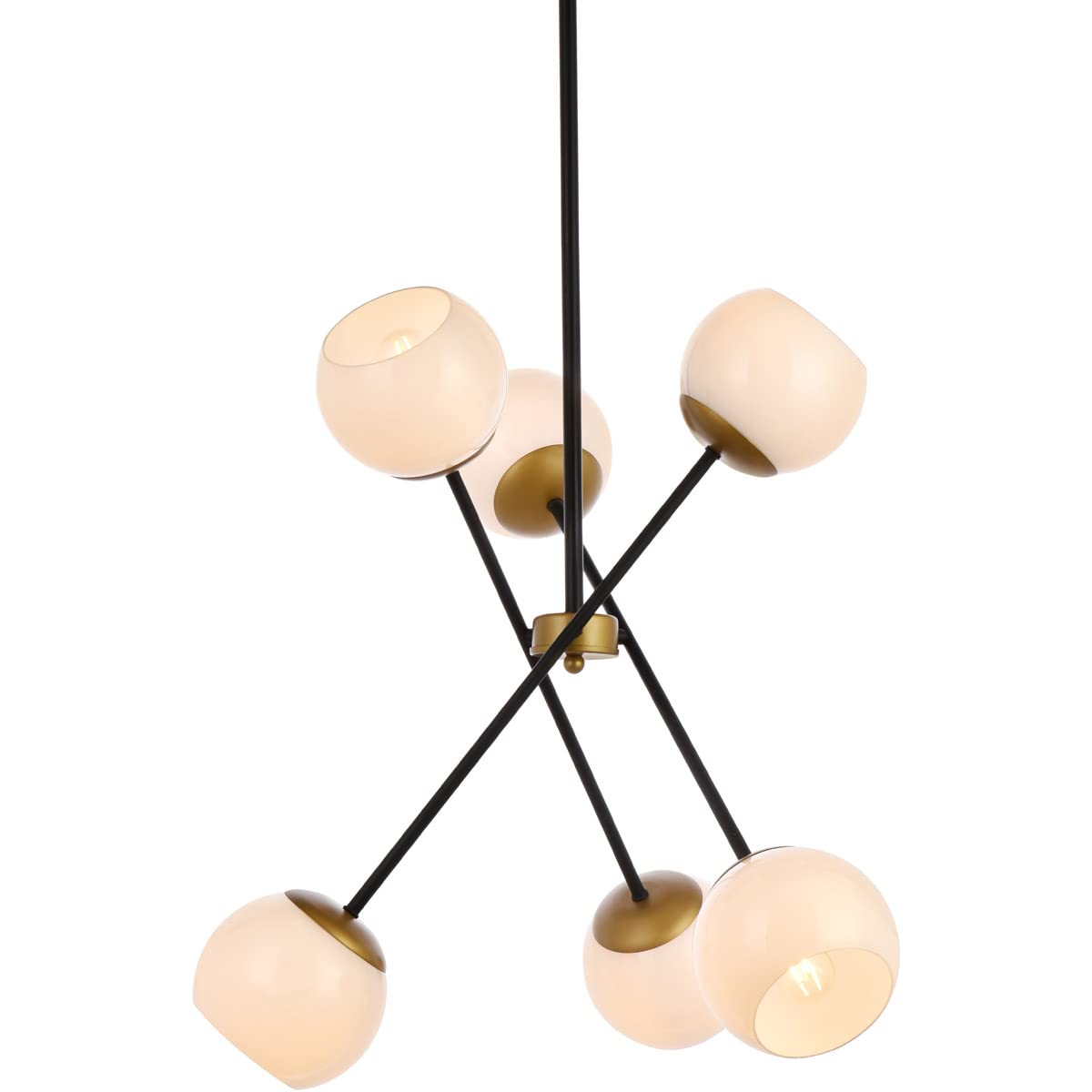 Living District Axl 6-Light Metal Pendant w/White Shade in Black and Brass