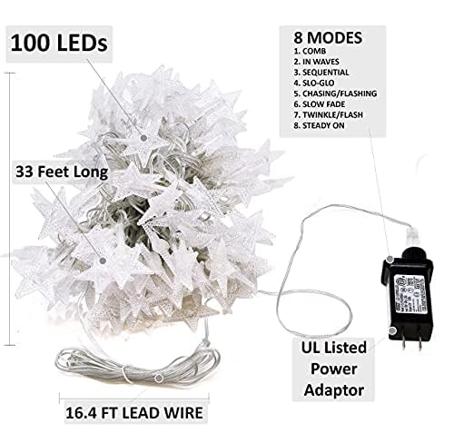 Holiday Essence - Star String Lights 100 Led Cool White Fairy Lights For Bedroom Party Wedding Xmas Holiday Light Decorations 49