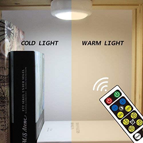 WRalwaysLX 2pack Remote Control LED Cabinet Push Light Cool/Warm Adjustable Night Light, Used by 3x1.5V AA Batteries (Not Includ