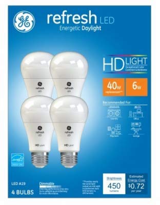 Ge 4-Pack 6W Daylight A19 Led Bulbs - Energy Efficient Bright Light For Home And Office