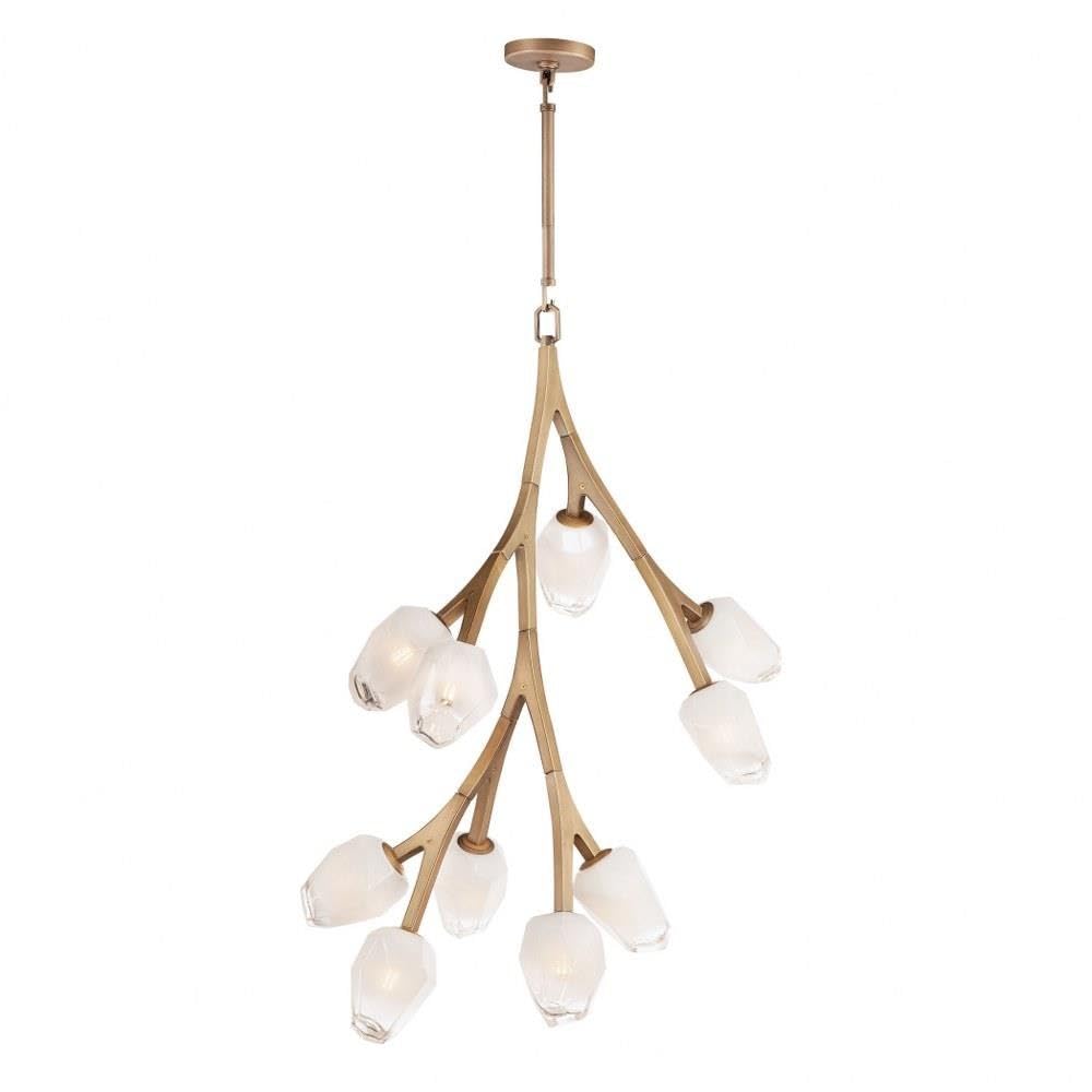 ET2 Lighting Blossom 10-Light 37.5 Pendant | Natural Aged Brass Finish | Steel & Clear and Frosted Glass | Transitional Hanging 