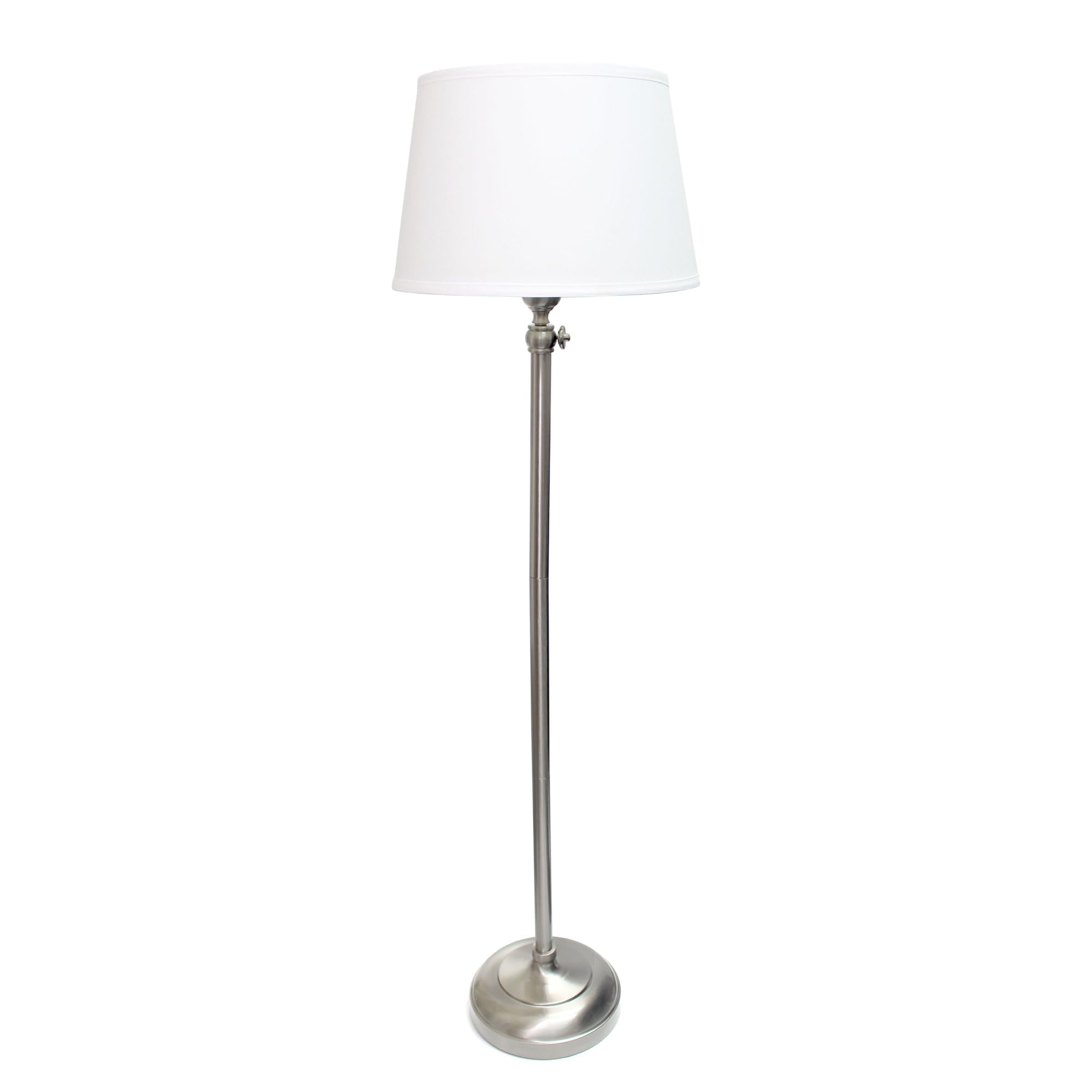 Elegant Designs Lc1017-Bsn Brushed Nickel Adjustable 3 Pack Lamp Set With White Fabric Shades, 1 Floor Lamp And 2 Table Lamps