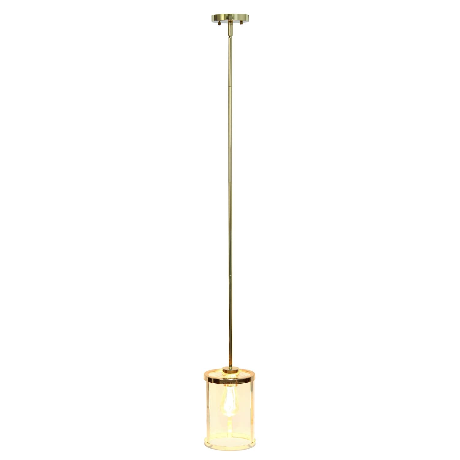 Lalia Home 1-Light Adjustable Pendant Fixture, Gold, Glass, 9.25in Cylindrical, Model 1270-LHP-3002-GL, Modern Farmhouse Design