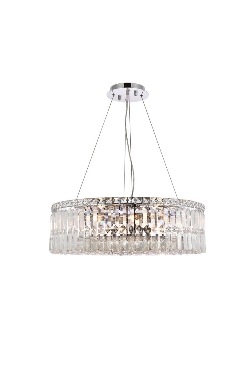 Elegant Lighting 2030D24C/RC 12-Light Crystal Pendant, Chrome Finish, 24in Size, Clear Crystals