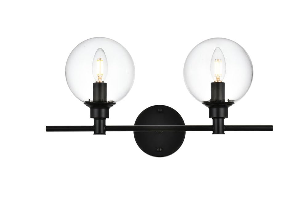 Living District Jaelynn 2-Light Iron & Glass Bath Sconce in Black/Clear