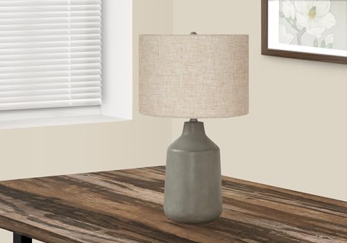 Monarch Specialties I 9703 Lightingtable Lamp, Grey Concrete, Beige Shade, Contemporary
