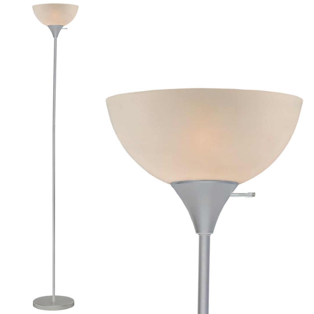 Lightaccents Stand Up Floor Lamp In Silver- Modern Corner Light With White Opal Bowl Shade - Susan Design, Ideal For Living Room