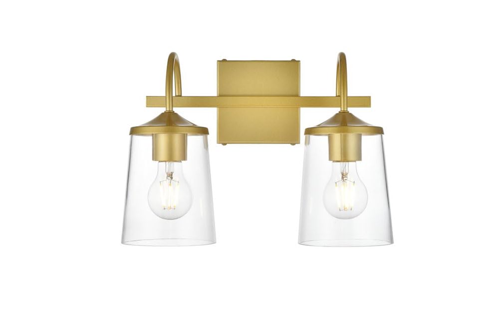 Living District Avani 2-Light Iron & Glass Bath Sconce in Brass and Clear