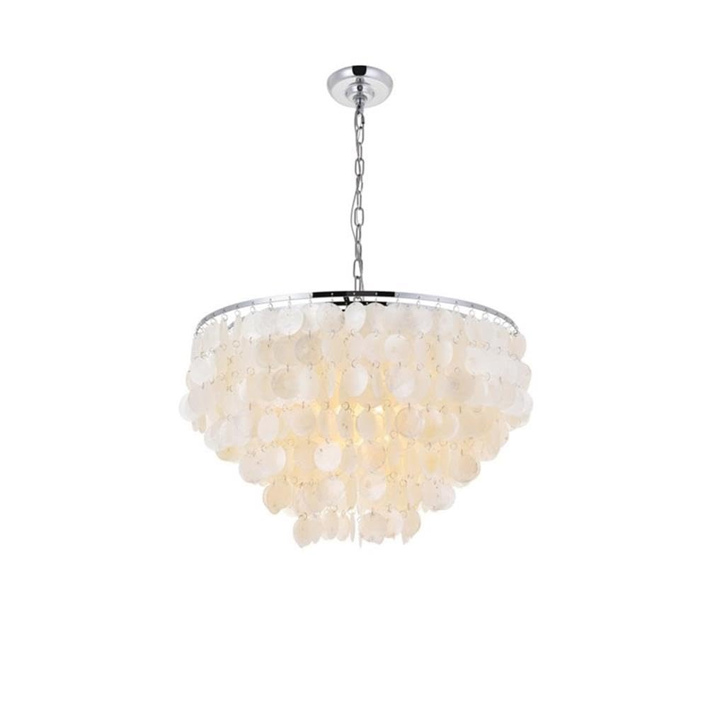 Elegant Lighting Living District Selene 6-Light Mid-Century Metal Pendant in Chrome and White