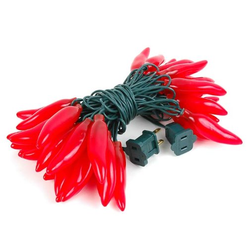 Novelty Lights CP-35 Chilli Pepper Mini Light Set, 35 Lights, 11 Long, Red, Green Wire, Filament Material