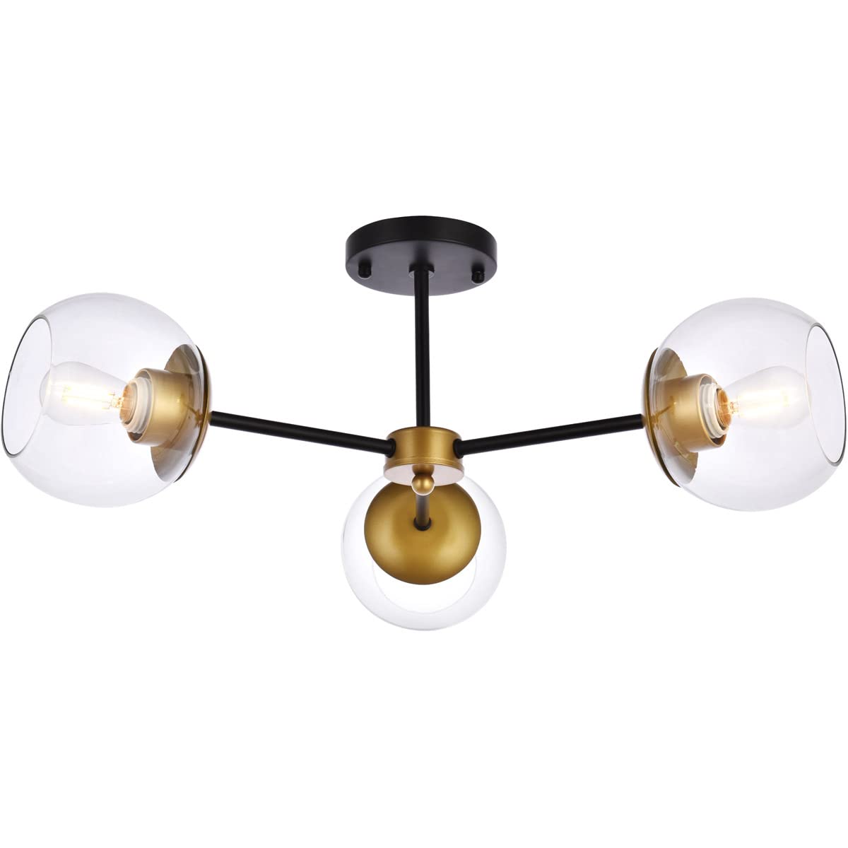 Living District Briggs 3-Light Metal Flush Mount w/Clear Shade in Black/Brass