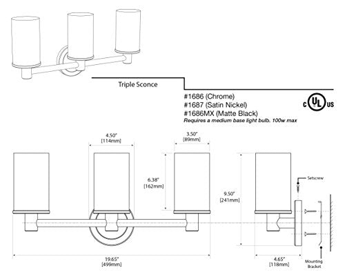 Gatco 1687 Latitude Ii Triple Sconce Light Fixture, Satin Nickel