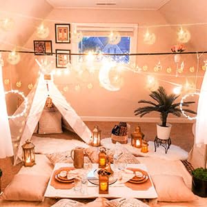 AceList 40 LED Moon & Stars String Lights, Battery/USB Powered, 20ft, Plastic, Holiday Decor for Ramadan, Eid, Valentines Day