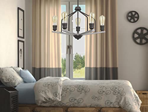 Cal Lighting FX-3716-5 Transitional Five Light Chandelier, 24in, Textured Bronze/Drifted Wood, Metal Construction