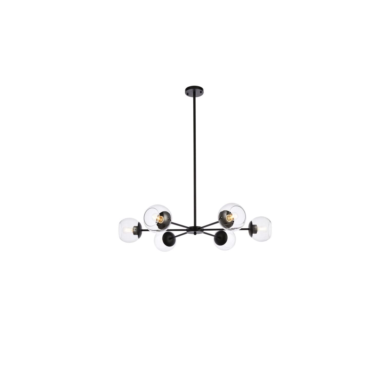 Living District Briggs 6-Light Mid-Century Metal Pendant in Black and Clear