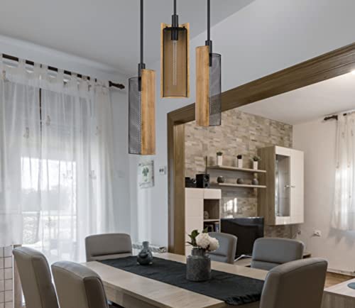 Cal Lighting Wigan Robber Wood Drop Pendant, Mesh Shade, 15.5inW x 69inH, Black, Model FX-3778-1