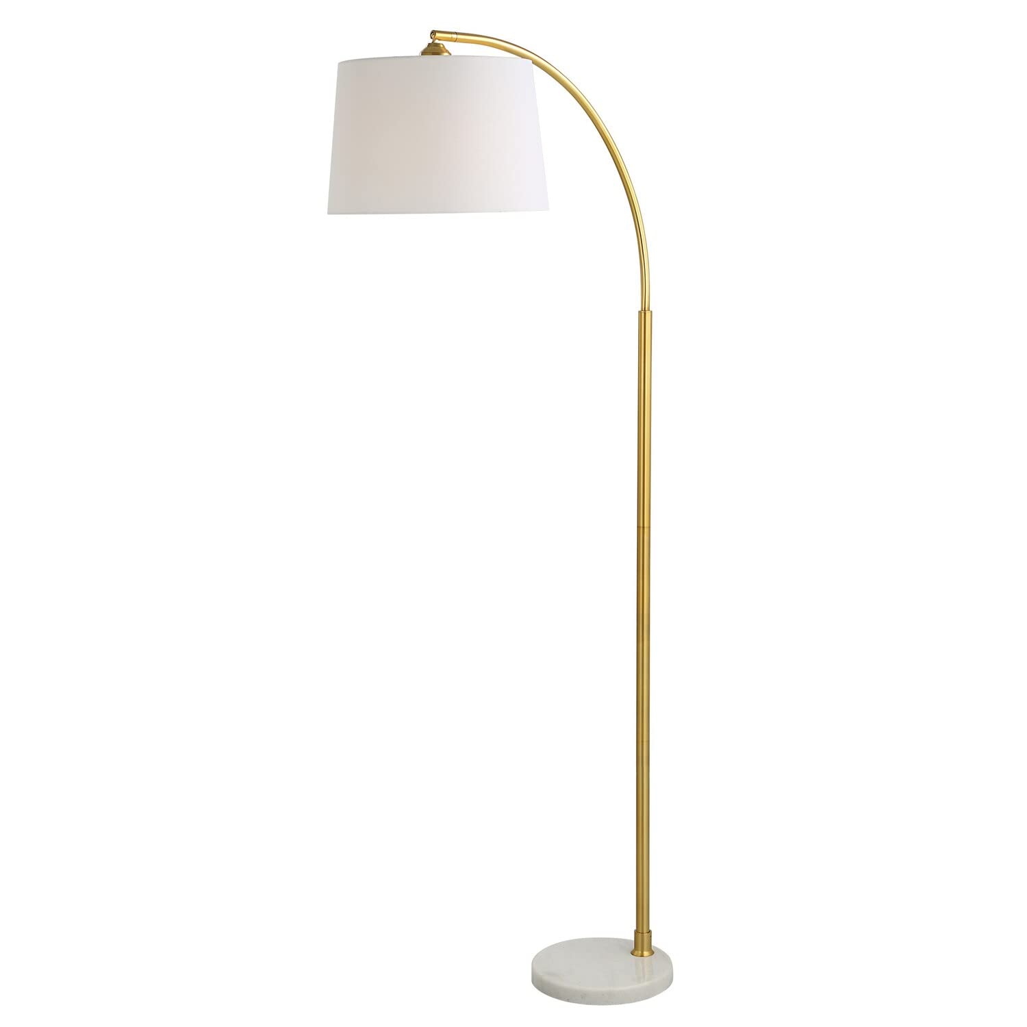 Benjara 65 Inch Arc Floor Lamp with Adjustable Shade, Marble Base, Gold, White