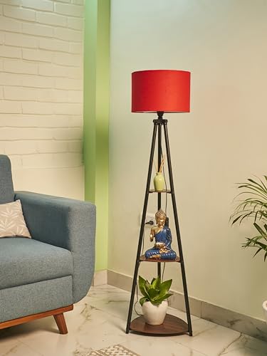 Crosscut Furniture Metal Floor Lamp with 3 shelves (Lily Red)