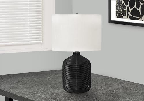 Monarch Specialties I 9734 Lightingtable Lamp, Black Rattan, Ivory/Cream Shade, Modern
