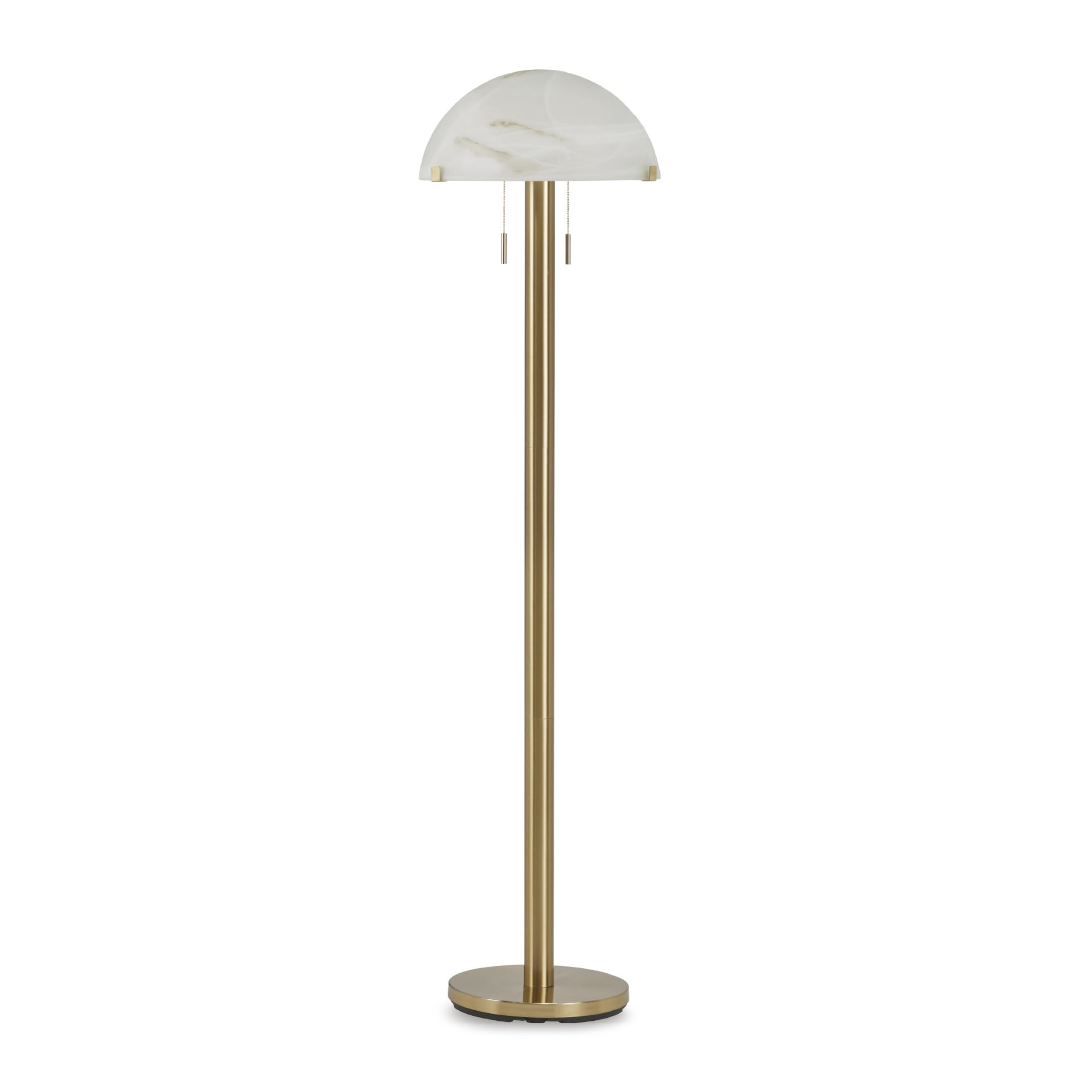 Signature Design by Ashley Tobbinsen Vintage Metal and Glass Floor Lamp with Pull Chain Switch and 2 Sockets, Metallic & White