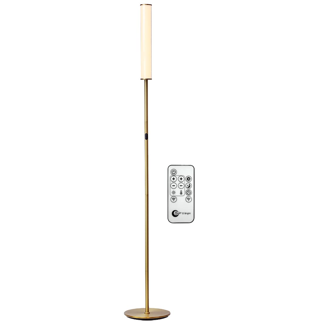OBright LED Cylinder Floor Lamp, Remote Control, Dimmable 3000K-6000K, Antique Brass, Model OB-FL09D