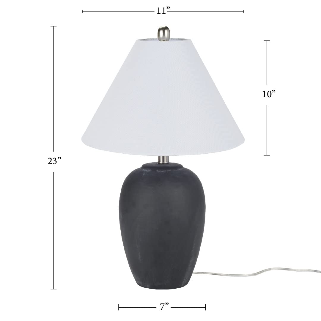 Nourison 23'' Black Vintage Distressed Ceramic Pot Table Lamp For Bedroom, Living Room, End Table, With White Conical Empire Sha