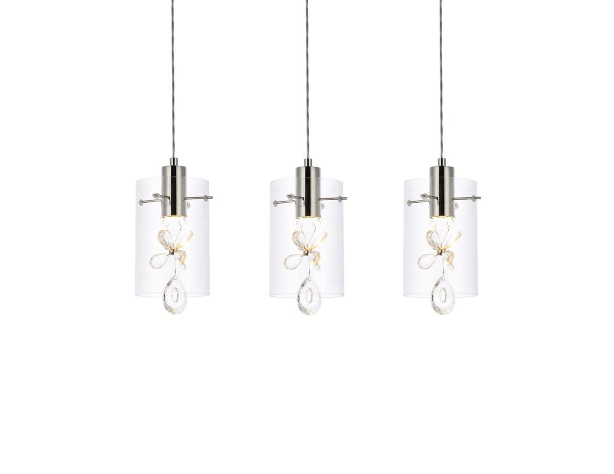 Elegant Lighting Luxurious Hana 3 Lights Pendant for Living Room, Kitchen, Bedroom & Hallway, Chrome