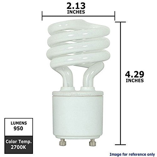 Satco S8204 Mini Spiral CFL Light Bulb, 15 Watt (60 Watt Equivalent), 950 Lumens, 2700K Soft White, GU24 Base, Glass