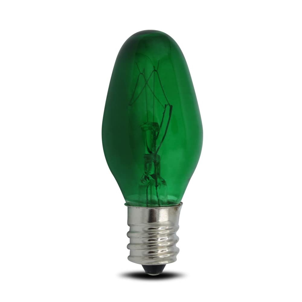 lumenivo C7 Green Night Light Bulb 7W Candelabra Base - 8 Pack, Decorative Replacement Bulbs, 120V