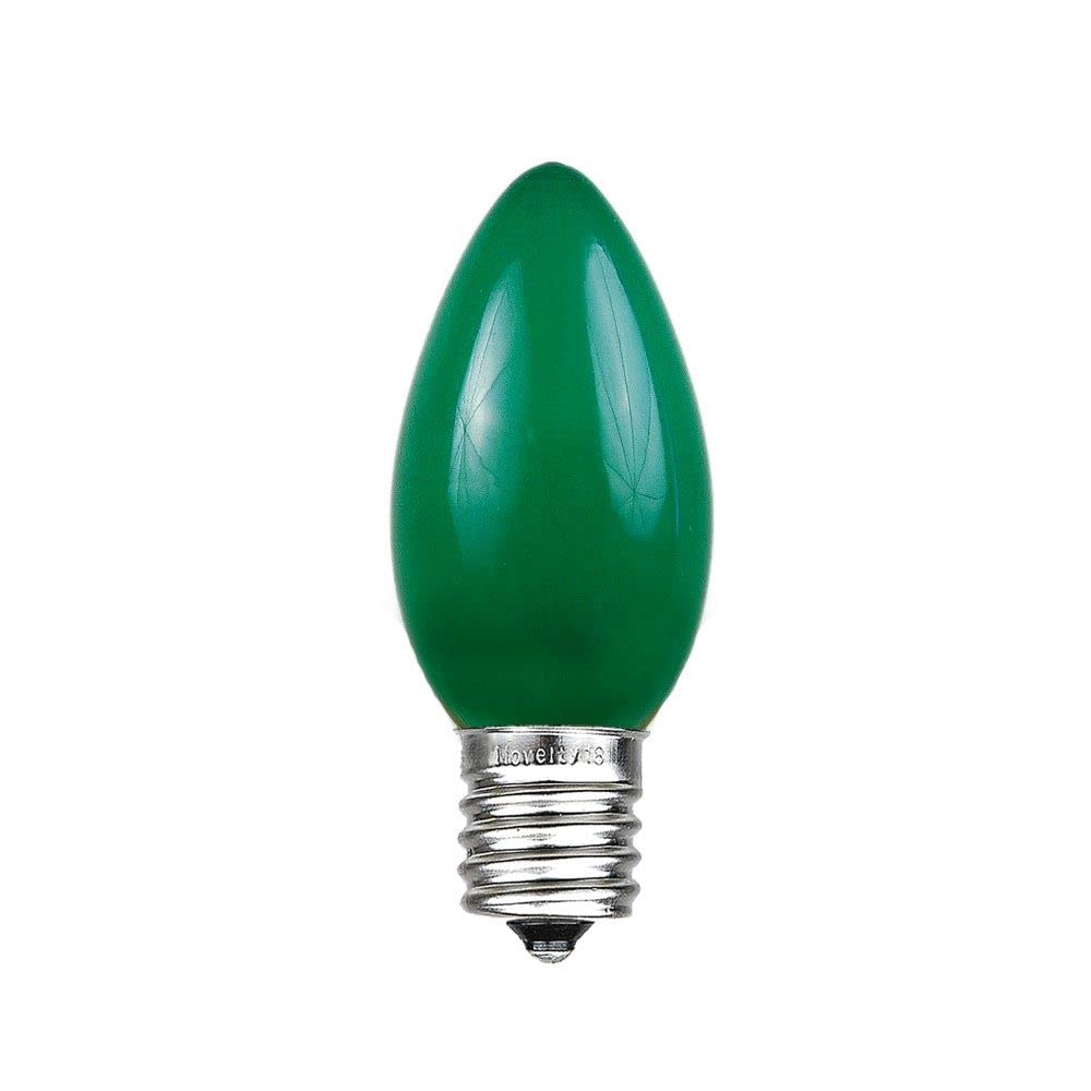 Novelty Lights 500 Case C9 Ceramic Outdoor Christmas Replacement Bulbs, Green, E17/C9 Intermediate Base, 7 Watt