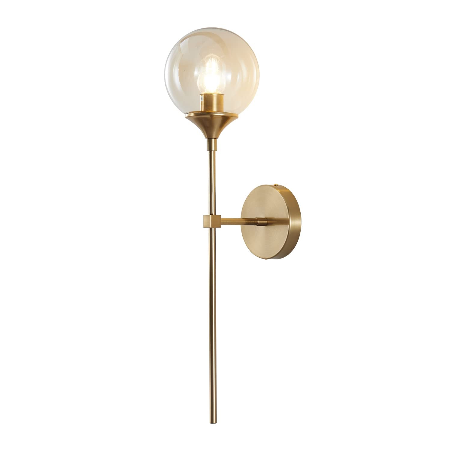 KCO Lighting Wall Sconce - Brushed Brass Gold, Amber Glass, Mid Century Modern, Model K-W1001