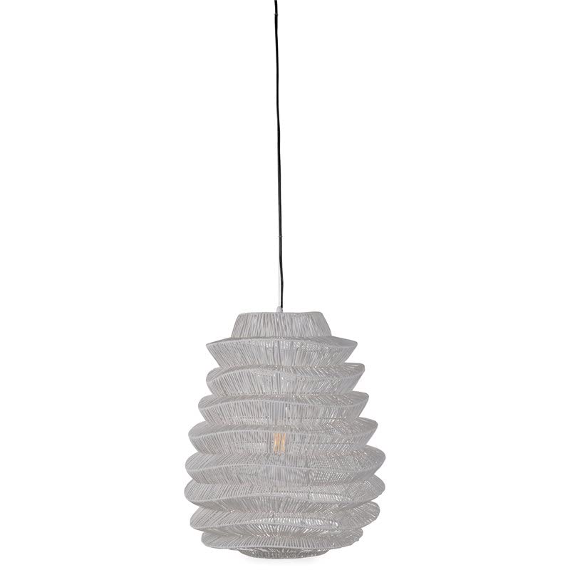 Kosas Home Barlow 1-Light Iron Metal and Rattan Woven Pendant in White