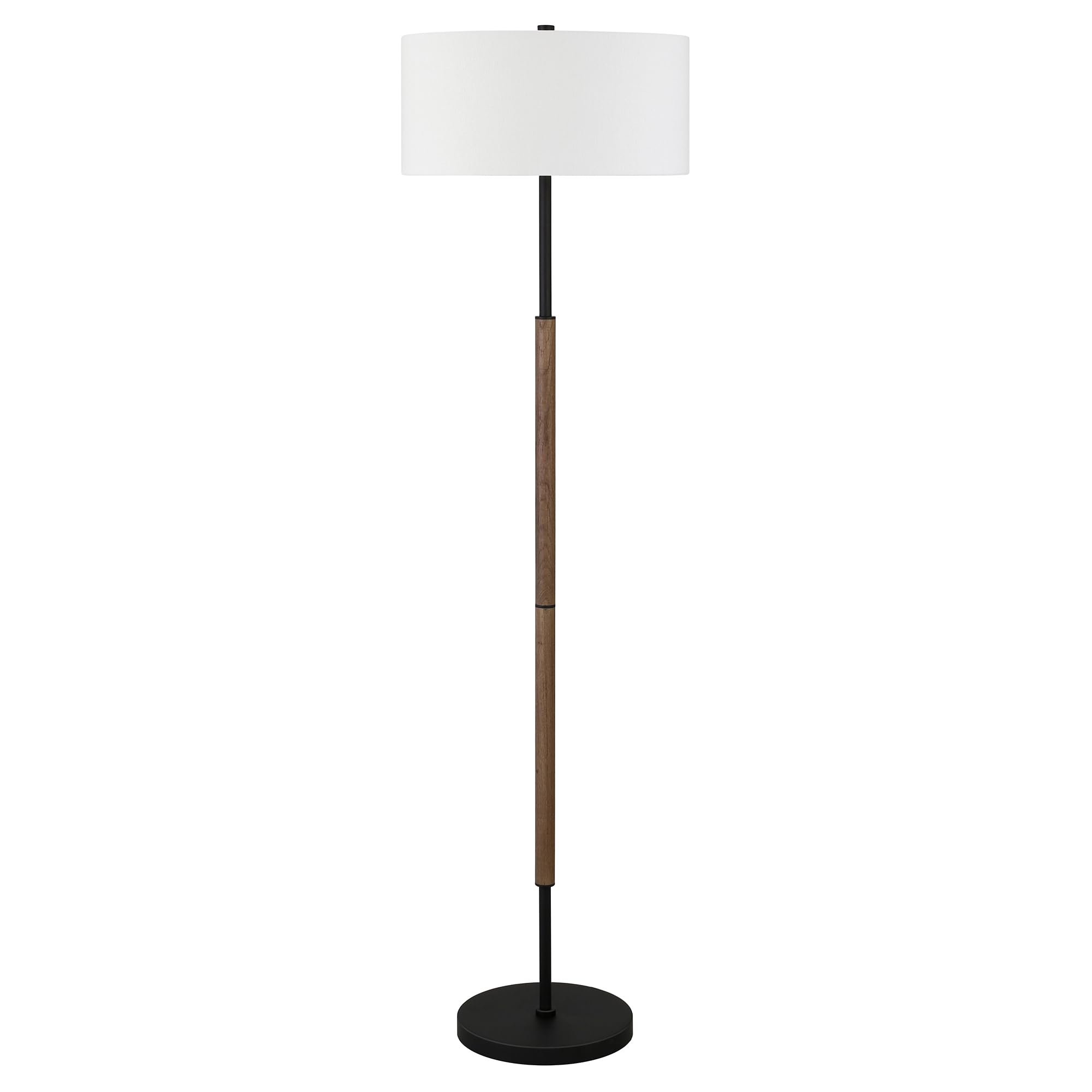 Henn&Hart 2-Light Floor Lamp, Fabric Shade, Blackened Bronze/Rustic Oak, 61&quot; Tall, Home Office