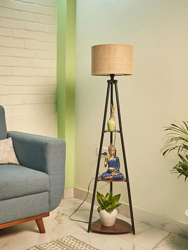 Crosscut Furniture Metal Floor Lamp with 3 shelves (Brown Jute)
