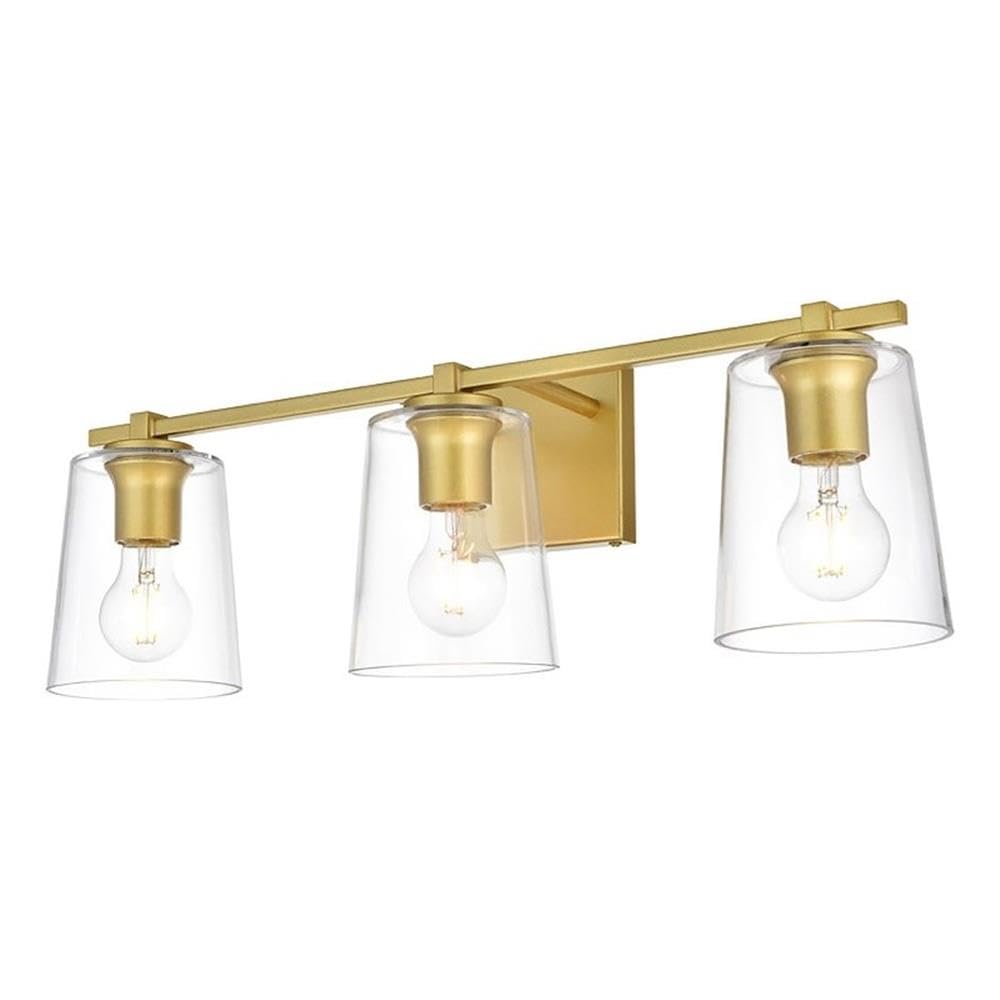 Living District Kacey 3-Light Iron & Glass Bath Sconce in Brass/Clear