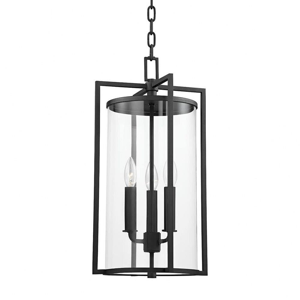 Troy Lighting Percy 11 Exterior Hanging Lantern | Texture Black Finish | Clear Glass Shade | Outdoor 3-Light Hanging Lantern | M